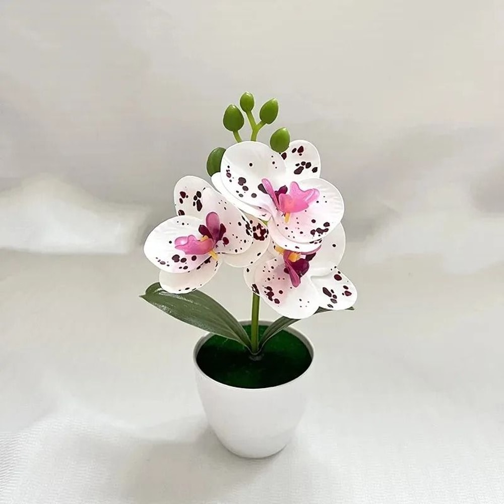 20cm Mini Artificial Orchid Bonsai Vibrant Simulation Potted Plant For Desktop Kitchen Bathroom T 8