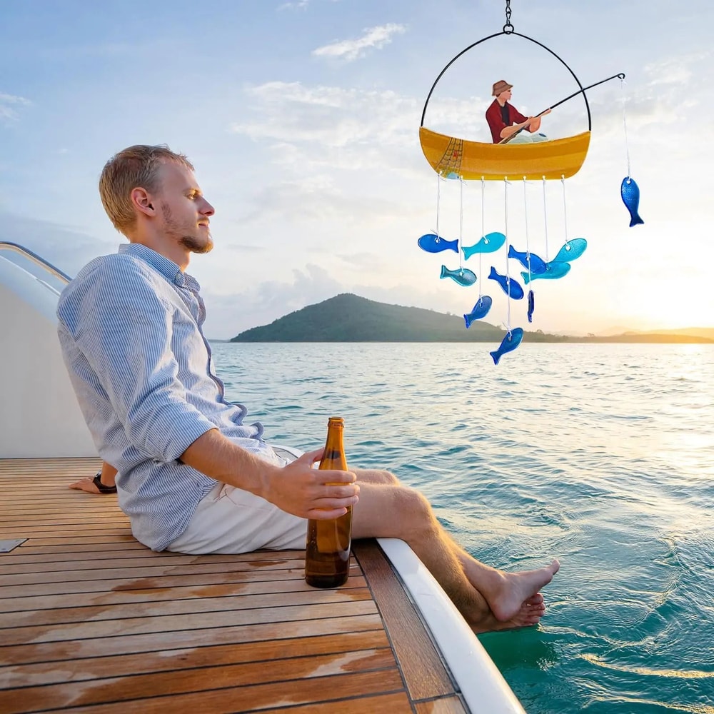 21 In Fisherman Wind Chime Blue Sea Glass Suncatcher Iron Garden Decor For Outside Gift For Mom 3