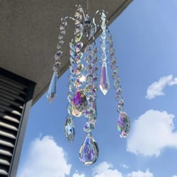 crystal chandelier wind chimes | glass suncatcher & rainbow maker prism pendant for window hanging & garden decor