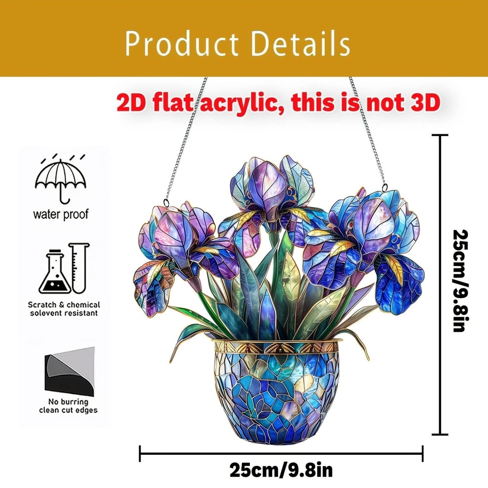 2D Acrylic Suspended Plant Suncatcher Faux Potted Basket Light Collector For Window Porch Garden 7