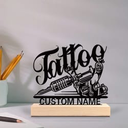 personalized tattoo artist metal statue | custom name studio decor with wooden base | professional gift for tattoo shop