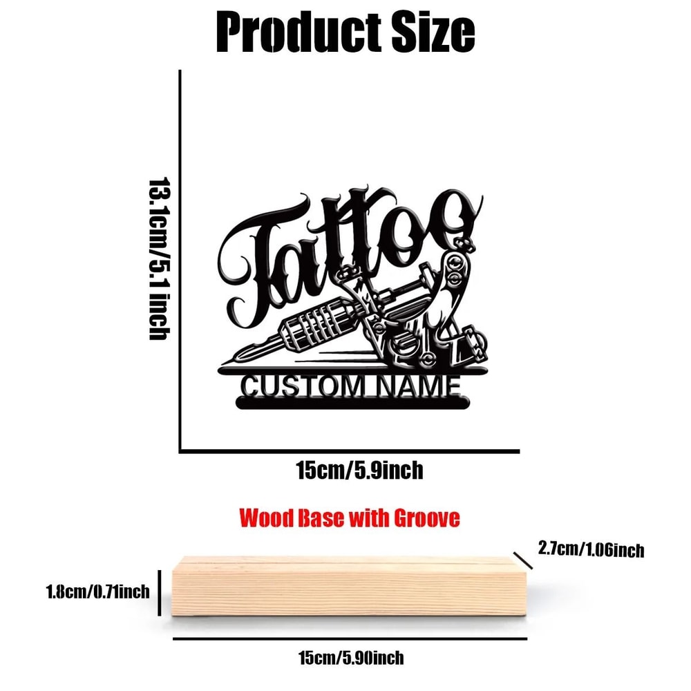 Personalized Tattoo Artist Metal Statue Custom Name Studio Decor With Wooden Base Professional Gi 2