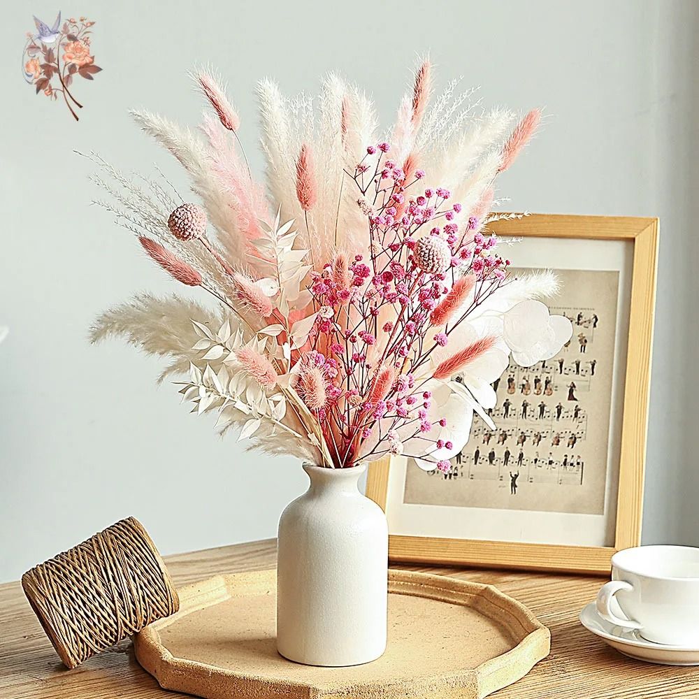 Pink White Dried Flower Bouquet Natural Pampas Gypsophila Wedding Centerpiece Nordic Boho Home 0