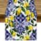 Blue Tile Lemon Linen Table Runner Summer Floral Dresser Scarf For Holiday Party Mediterranean Ho 0