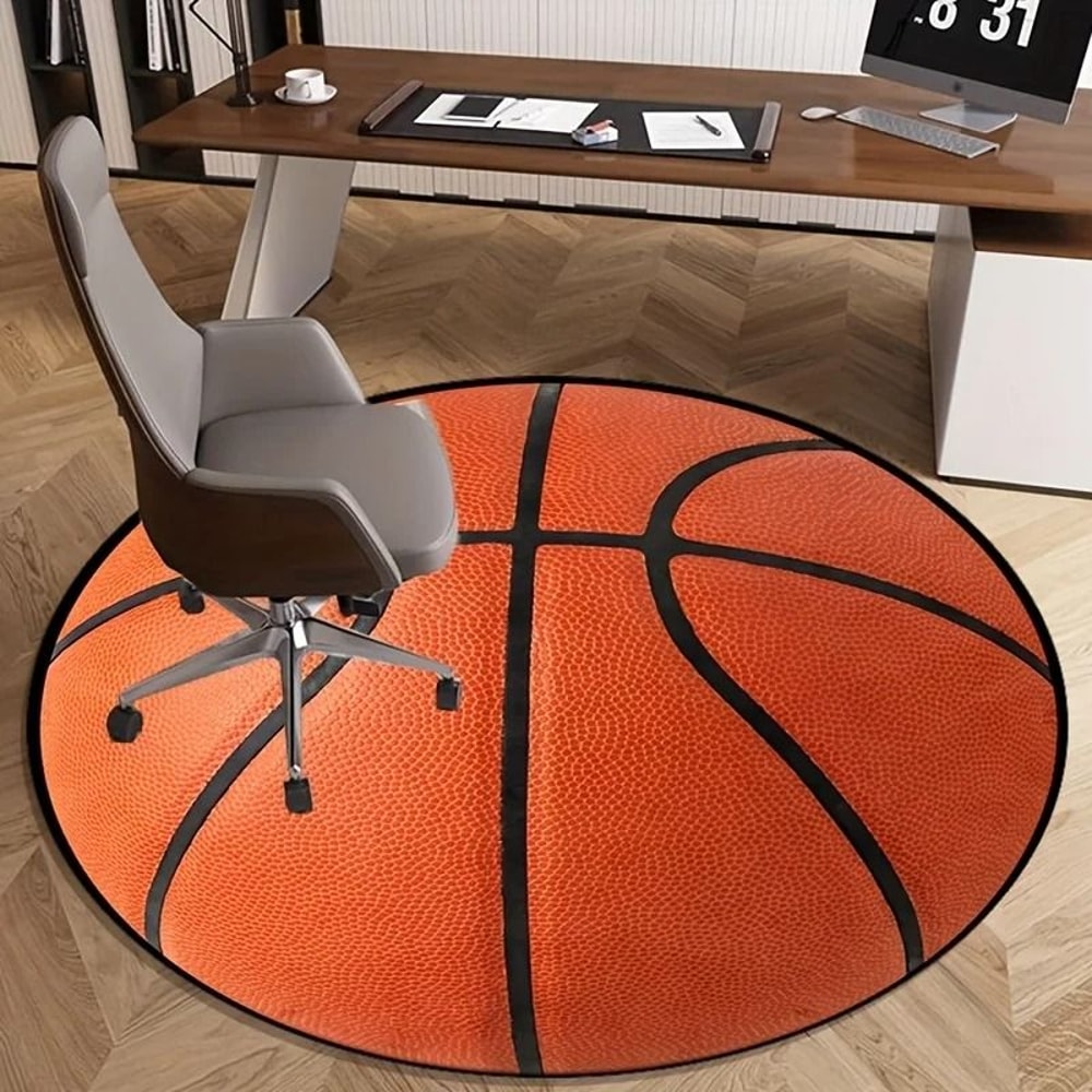 3D Basketball Round Rug Sporty Orange Black Flannel Decor NonSlip Home Floor Mat For Living Room 4