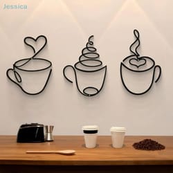 metal coffee cup wall art | black minimalist decor for kitchen, cafe & coffee bar | modern studio sign