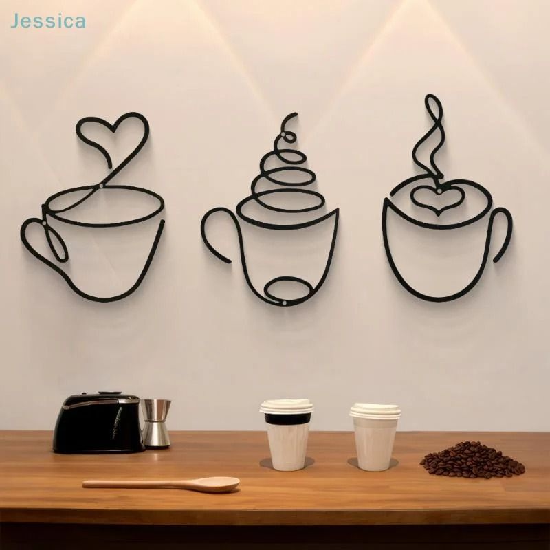 Metal Coffee Cup Wall Art Black Minimalist Decor For Kitchen Cafe Coffee Bar Modern Studio Sign 0