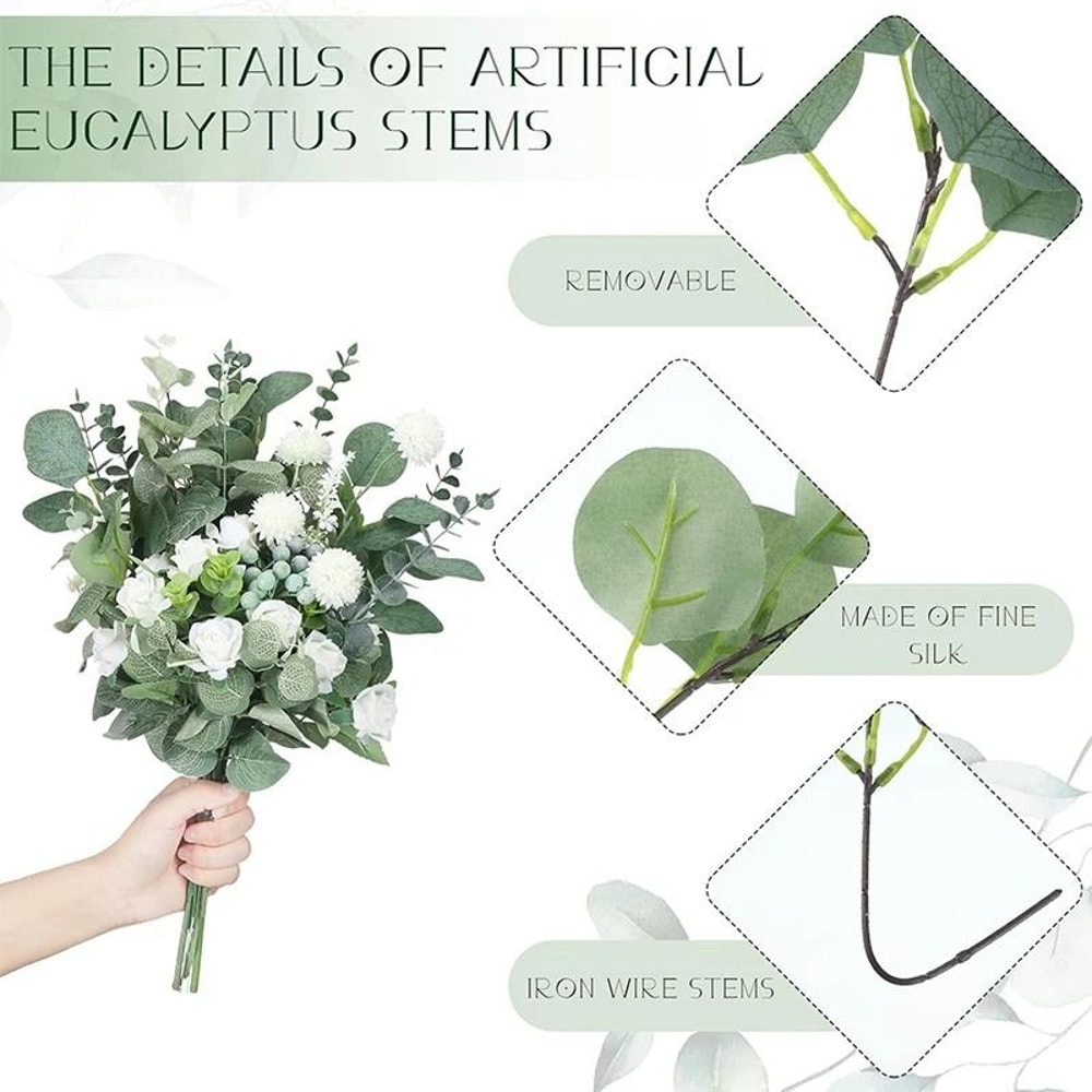 Mixed Artificial Eucalyptus Leaves Green Botanical Bulk Stems For Wedding Bouquets Modern Floral 4