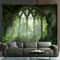 Gothic Window Landscape Tapestry Lush Green Forest Mural Medieval Arch Wall Decor For Living Room 7