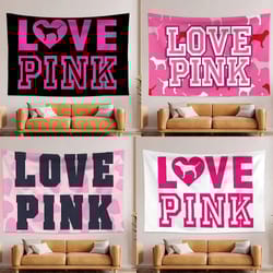 love pink aesthetic tapestry | vibrant pink wall hanging | modern art deco blanket for bedroom & living room