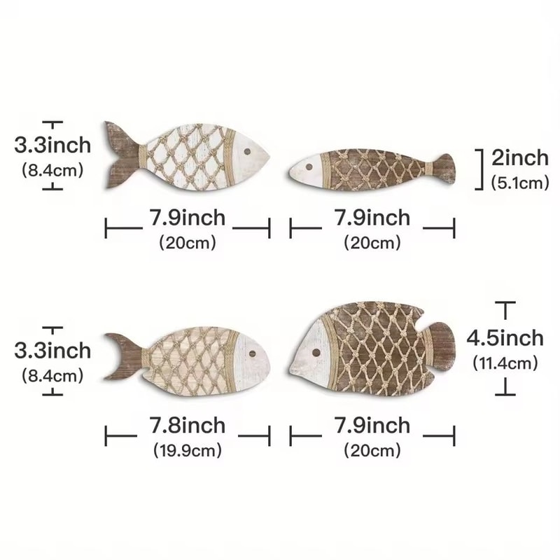 4Pcs Tropical Fish Wooden Wall Art Rustic Nautical Hanging Decor Retro Sea Life Ornament For Home 8