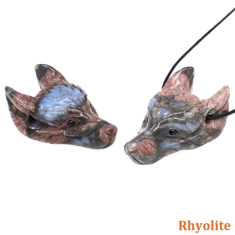 Wolf Head Crystal Pendant 15 HandCarved Natural Stone Healing Animal Figurine For Jewelry Decor 11