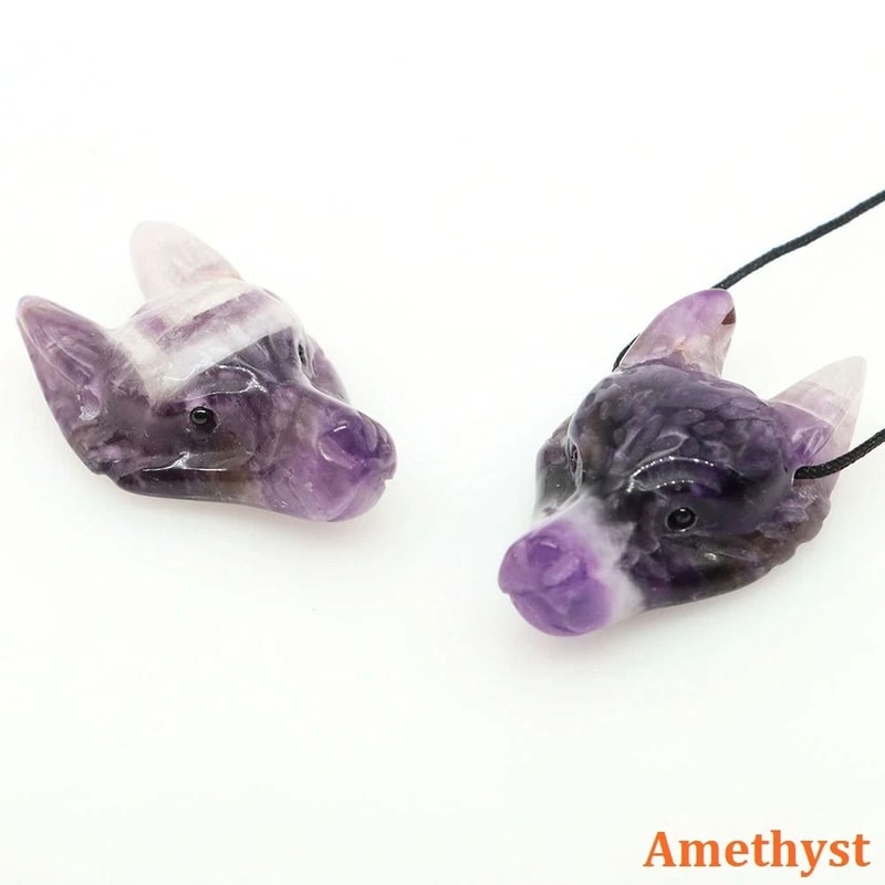 Wolf Head Crystal Pendant 15 HandCarved Natural Stone Healing Animal Figurine For Jewelry Decor 4