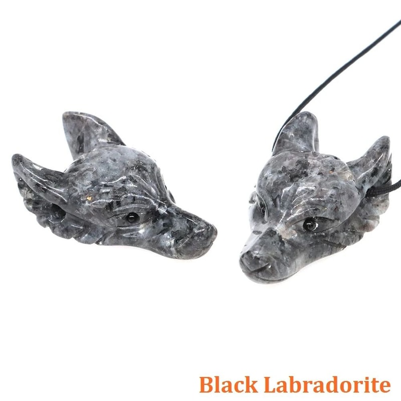 Wolf Head Crystal Pendant 15 HandCarved Natural Stone Healing Animal Figurine For Jewelry Decor 7