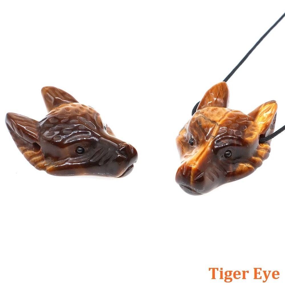 Wolf Head Crystal Pendant 15 HandCarved Natural Stone Healing Animal Figurine For Jewelry Decor 18