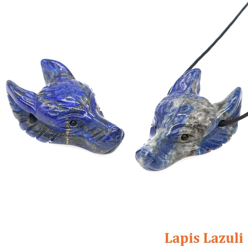 Wolf Head Crystal Pendant 15 HandCarved Natural Stone Healing Animal Figurine For Jewelry Decor 21