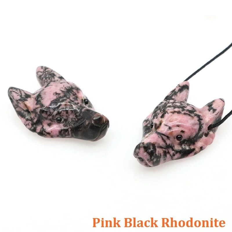 Wolf Head Crystal Pendant 15 HandCarved Natural Stone Healing Animal Figurine For Jewelry Decor 22