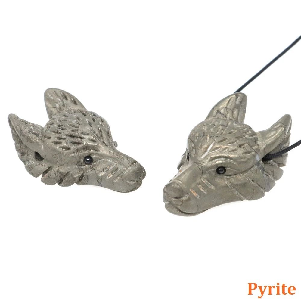 Wolf Head Crystal Pendant 15 HandCarved Natural Stone Healing Animal Figurine For Jewelry Decor 23