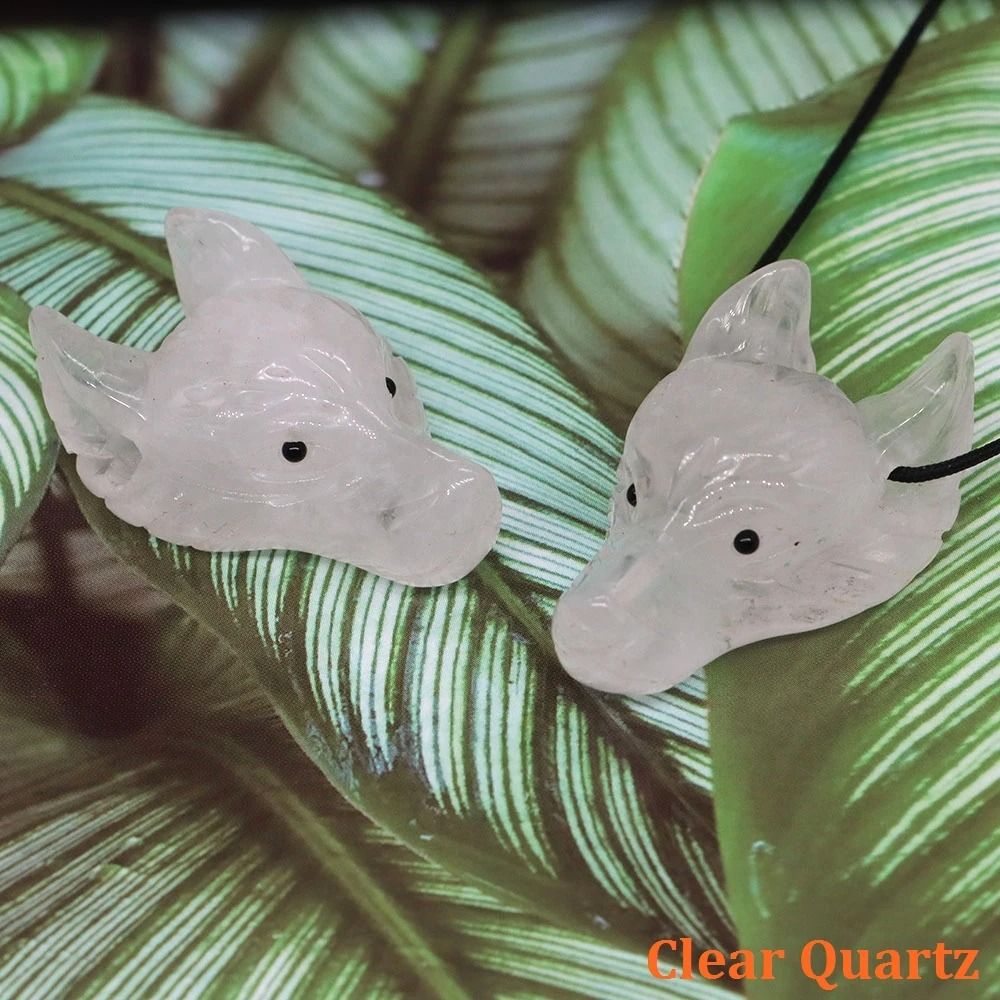 Wolf Head Crystal Pendant 15 HandCarved Natural Stone Healing Animal Figurine For Jewelry Decor 27