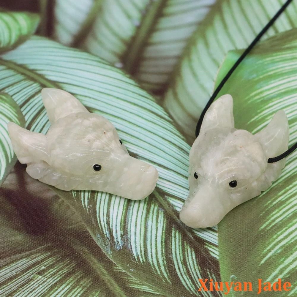 Wolf Head Crystal Pendant 15 HandCarved Natural Stone Healing Animal Figurine For Jewelry Decor 29