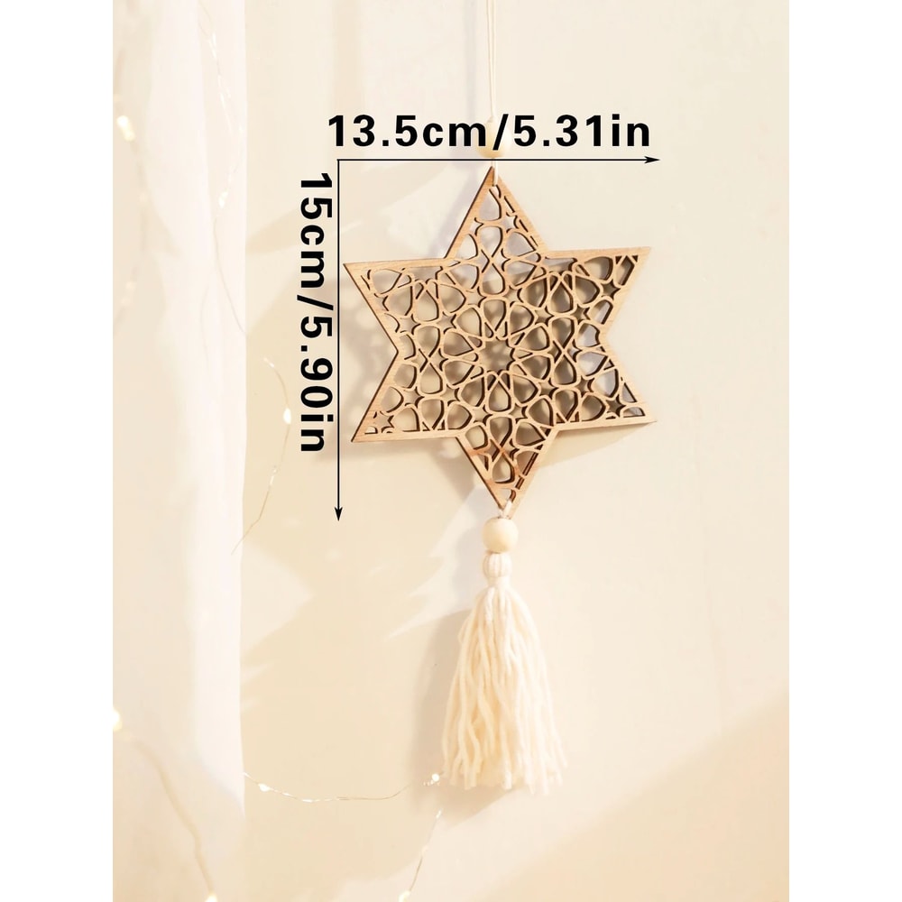 Wooden Ramadan Hanging Ornaments Eid Mubarak Moon With Tassels Khaki Ramadan Kareem Decor Islami 7