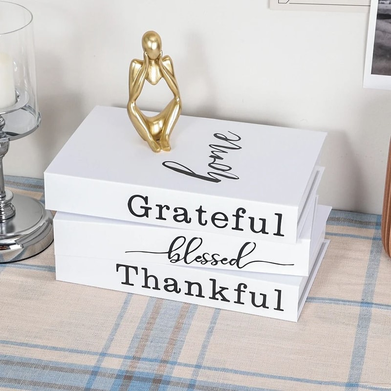 Modern White Fake Books Set Grateful Thankful Blessed Simulation Books Luxury Decor Props For Liv 2