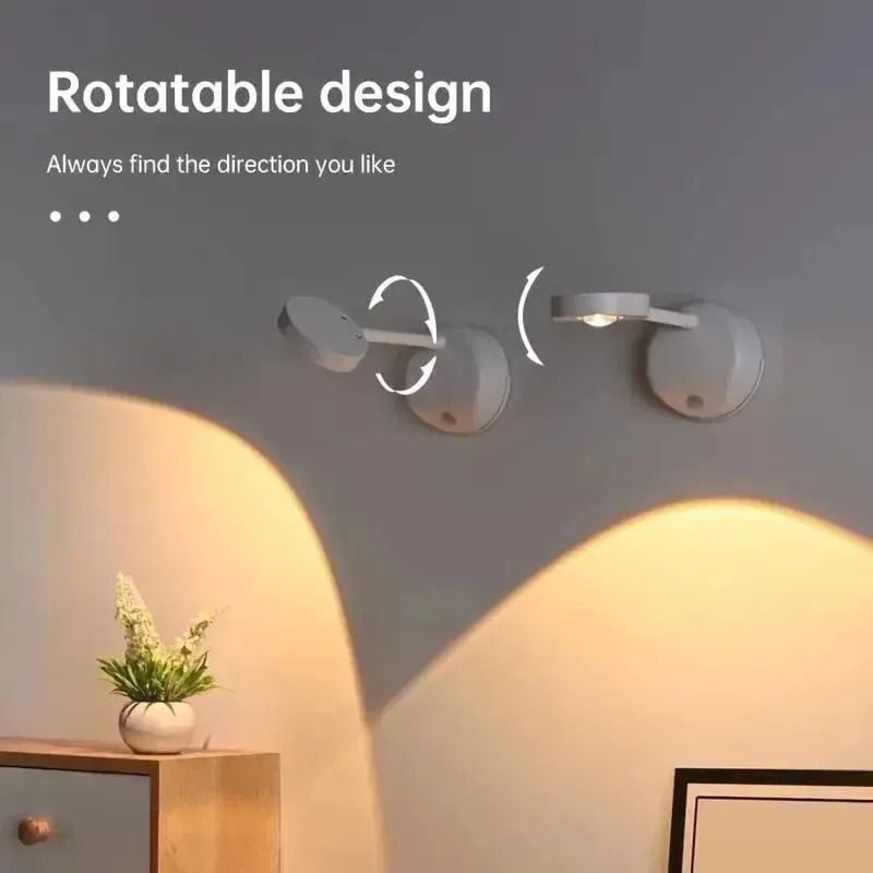 Intelligent Wireless LED Spotlight USB Rechargeable Motion Sensor Wall Light 3Color Dimmable Art 5