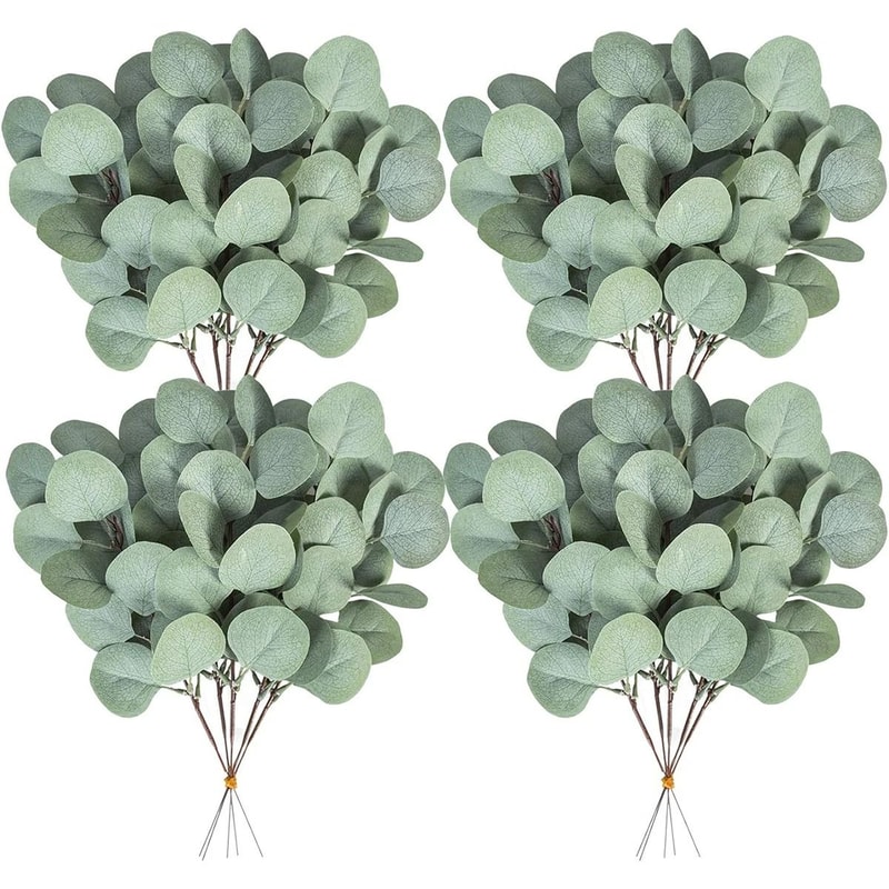 10Pcs Silk Eucalyptus Leaves Artificial Silver Dollar Greenery Faux Plants For Wedding Decor Hom 0