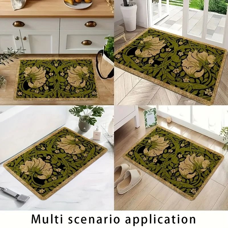 Botanical Welcome Floral Doormat Green Indoor Plant Decoration Machine Washable Rug For Bedroom 4