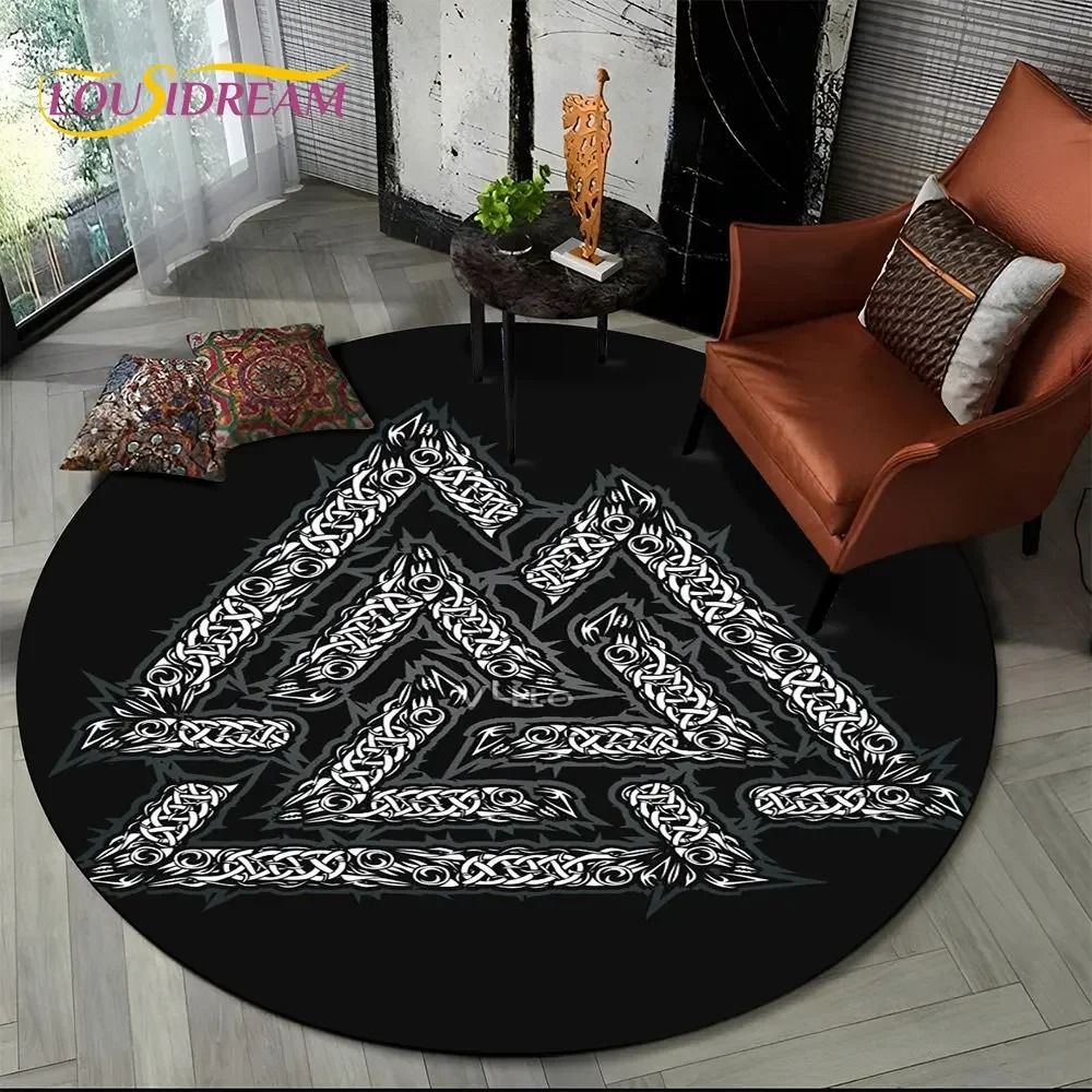 Viking Valknut Yggdrasil Round Rug Nordic Tree Of Life Carpet Mythic NonSlip Floor Mat 20