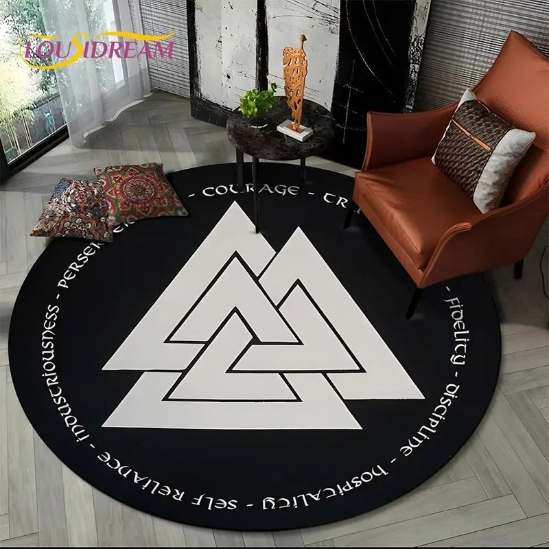 Viking Valknut Yggdrasil Round Rug Nordic Tree Of Life Carpet Mythic NonSlip Floor Mat 25