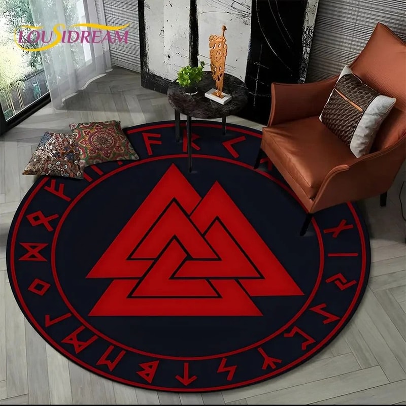 Viking Valknut Yggdrasil Round Rug Nordic Tree Of Life Carpet Mythic NonSlip Floor Mat 28