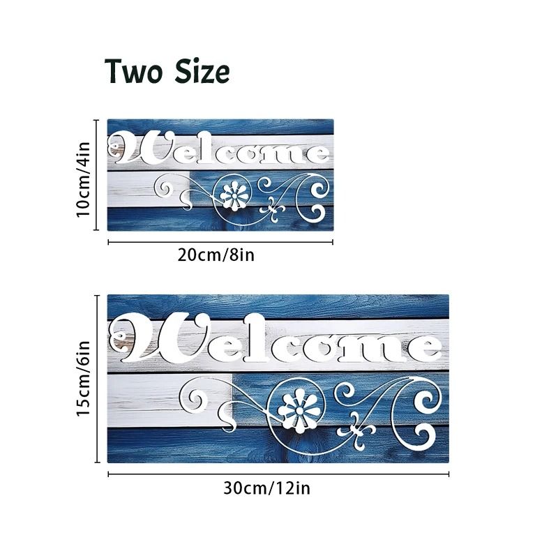 Rustic Blue Wood Welcome Sign Nautical Wall Hanging Plaque Floral Front Door Decor For Home Livi 4