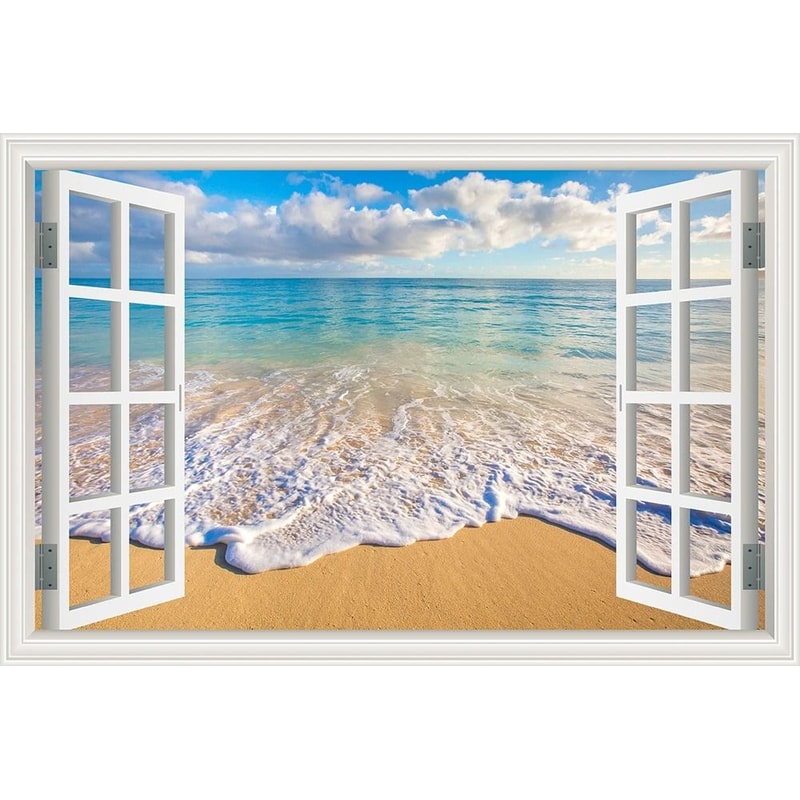 3D Blue Beach Window View Wall Sticker Tropical Sea Landscape Decal SelfAdhesive Nature Wallpaper 9