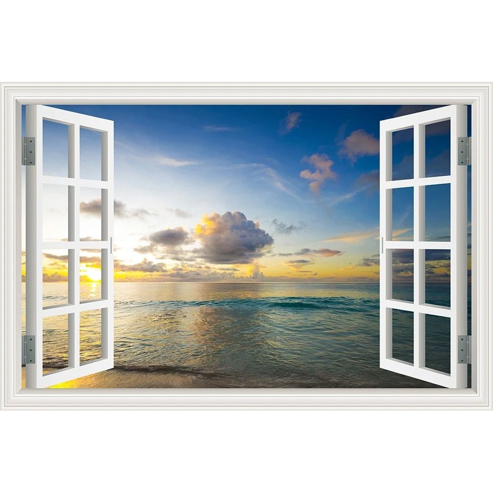3D Blue Beach Window View Wall Sticker Tropical Sea Landscape Decal SelfAdhesive Nature Wallpaper 11