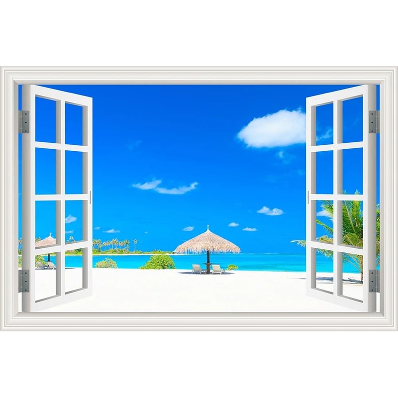3D Blue Beach Window View Wall Sticker Tropical Sea Landscape Decal SelfAdhesive Nature Wallpaper 14