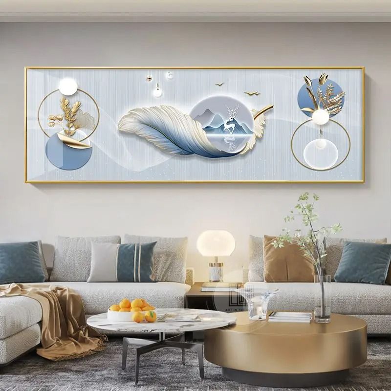 Chinese Style Golden Leaves Deer Canvas Art Feng Shui Mountain Poster Luxury Feather Wall Art Fo 13