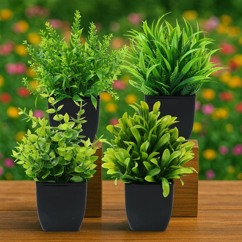 Mini Artificial Potted Bonsai Tree Simulation Green Grass Plant Modern Home Office Desk Ornament 5