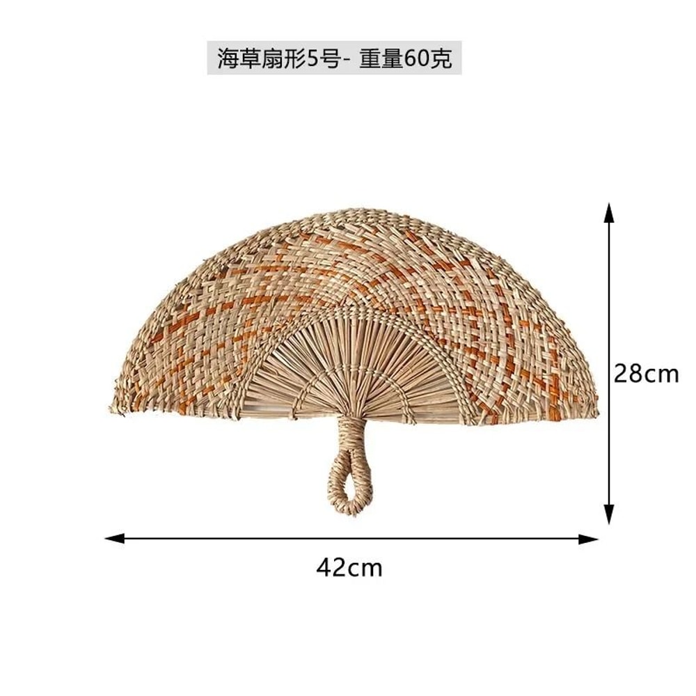 Nordic HandWoven Seaweed Wall Fan Boho Natural Grass Hanging Pendant Rustic Coastal Living Room W 19