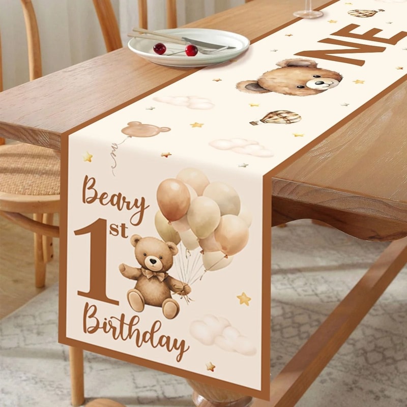 Teddy Bear Moon Table Runner 180cm Cartoon Baby Shower Decor 1st Birthday Teddy Bear Table Flag 0