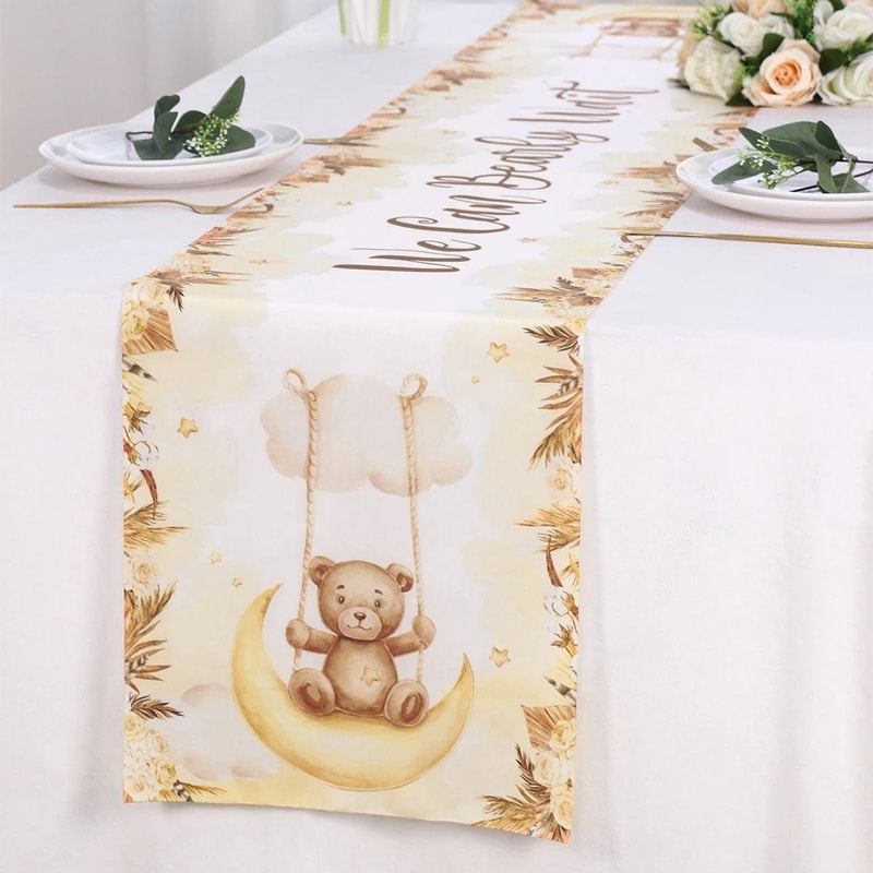 Teddy Bear Moon Table Runner 180cm Cartoon Baby Shower Decor 1st Birthday Teddy Bear Table Flag 2