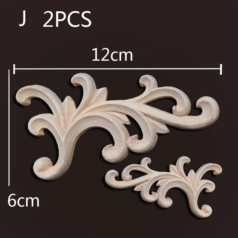 2 PCs Ornate Wood Carving Onlays Floral Furniture Applique Decals Architectural Wood Crafting Cor 18
