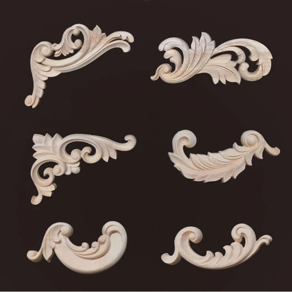 2 PCs Ornate Wood Carving Onlays Floral Furniture Applique Decals Architectural Wood Crafting Cor 1