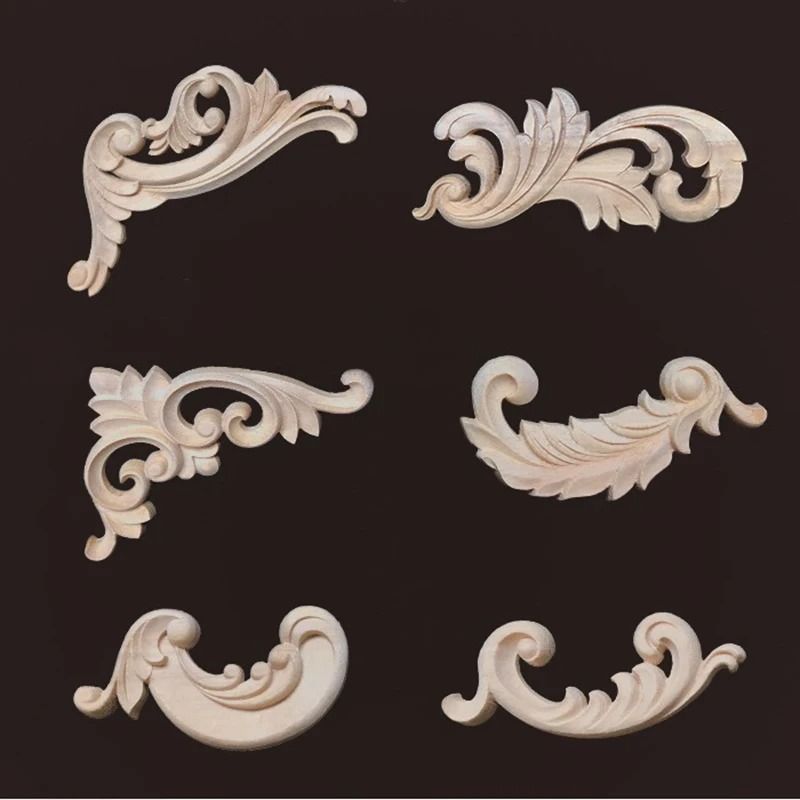 2 PCs Ornate Wood Carving Onlays Floral Furniture Applique Decals Architectural Wood Crafting Cor 1