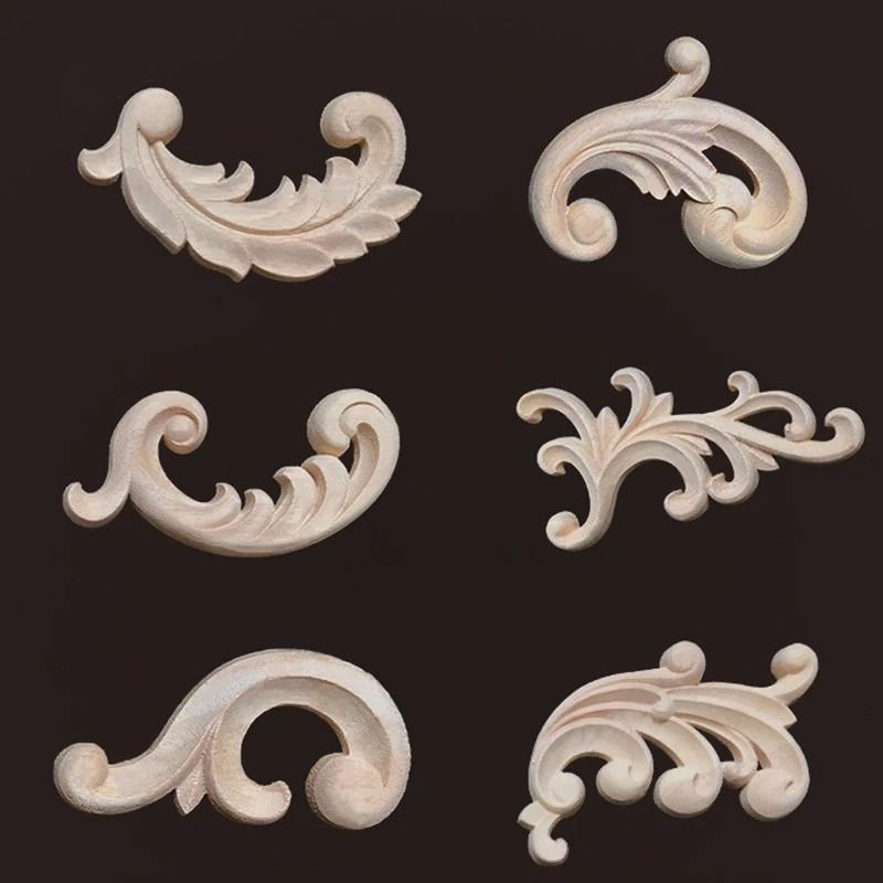 2 PCs Ornate Wood Carving Onlays Floral Furniture Applique Decals Architectural Wood Crafting Cor 2
