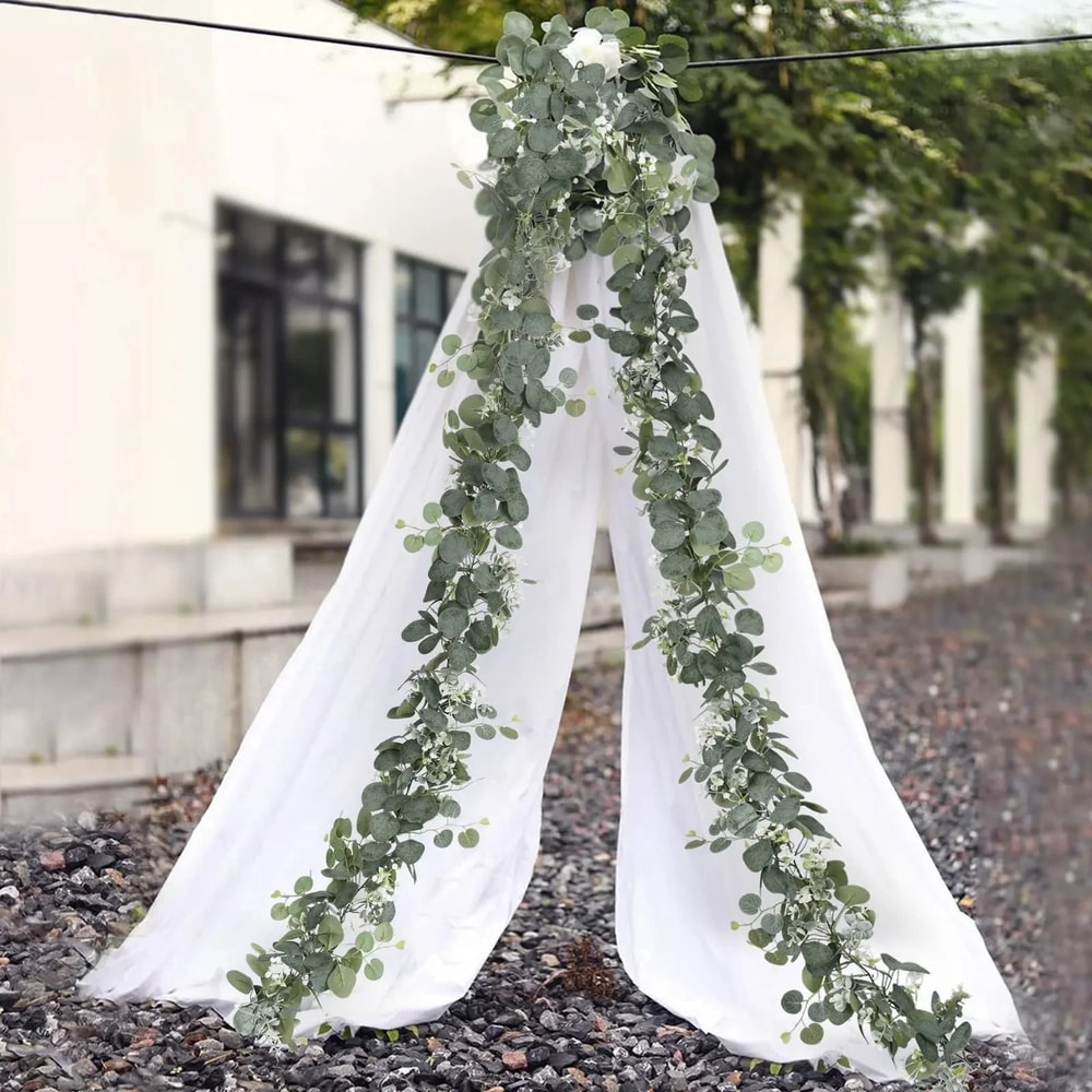 Artificial Eucalyptus Berry Garland Faux Spring Greenery Vine With White Flowers Romantic Weddin 5