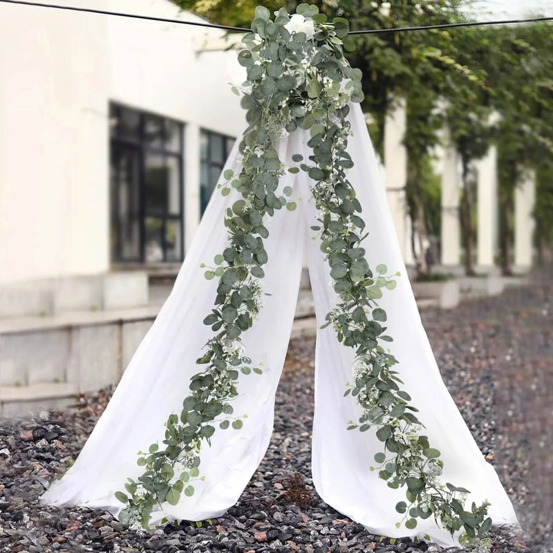 Artificial Eucalyptus Berry Garland Faux Spring Greenery Vine With White Flowers Romantic Weddin 5