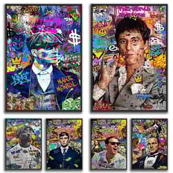 80s gangster graffiti wall art | urban crime drama pop canvas | retro bold street style unframed home decor