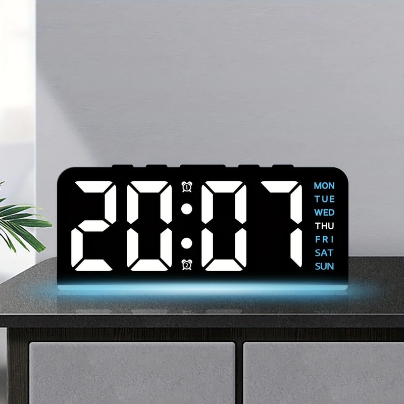 Digital LED Alarm Clock Dual Alarm Date Display Modern Desktop Snooze Clock With Night Light Mod 2