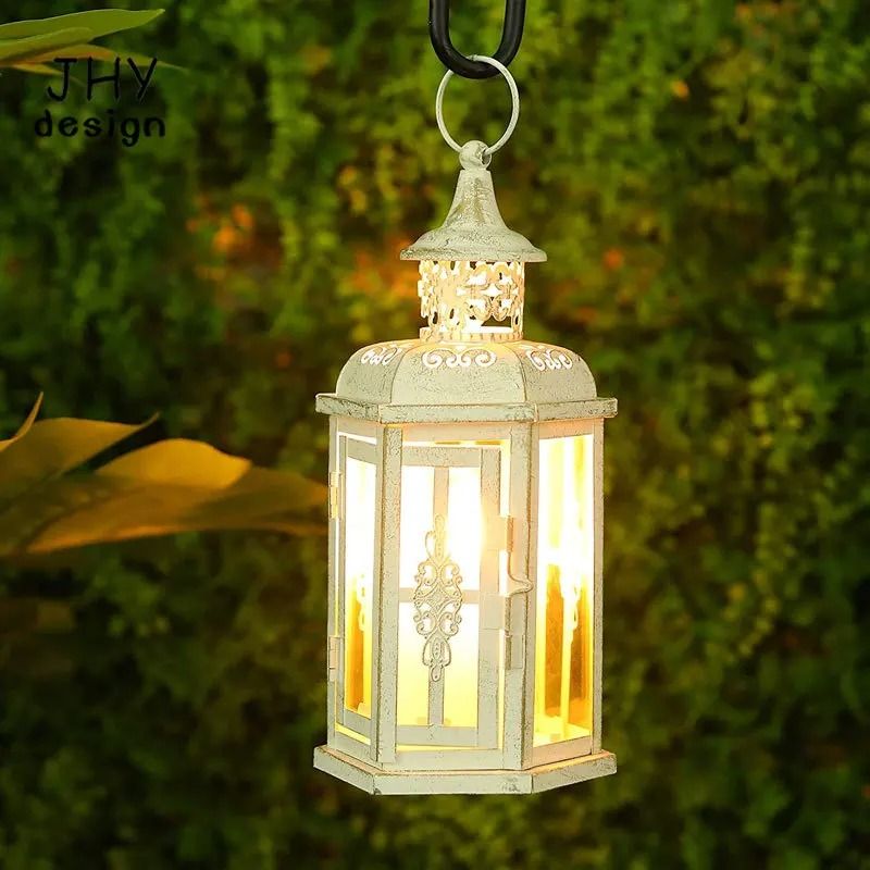 Vintage 10Inch Metal Candle Lantern Tempered Glass Hanging Lantern Modern Indoor Outdoor Event C 4